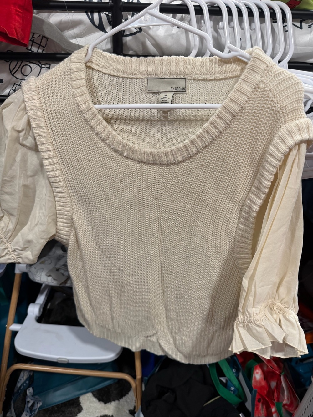 Cream Knit Sleeveless Sweater Vest - Lightweight Layering Piece